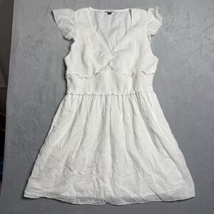 American Eagle Dress Womens XL White Mini Ruffle Sleeveless‎ Smocked Textured
